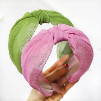 

2020 Spring Summer Tulle Headband Solid Color Gauze Top Knotted Hairband Women and Girls Hair Accessories