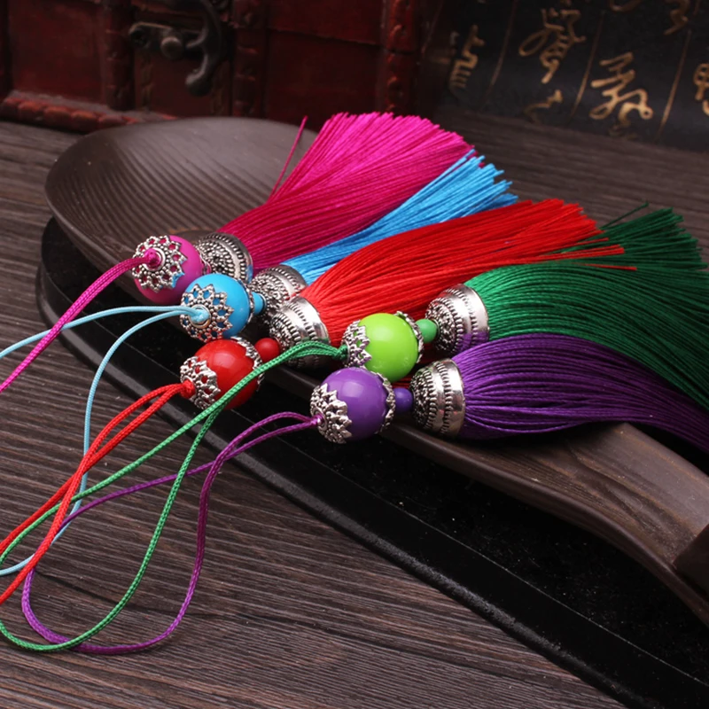 2pcs/lot Silk Tassel Fringe Brush Sling Tassels Trim With Beads Pendant For Sew Curtains Jewelry Accessories DIY Wedding Decor