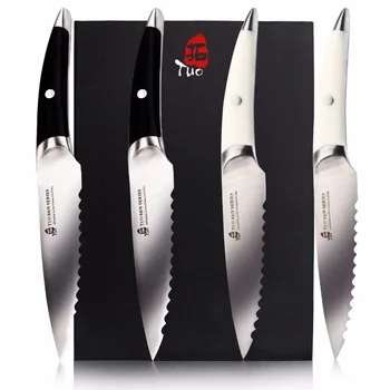 

TUO CUTLERY Steak Knife Set 4 PCS Black&White- Japanese Ultra Stainless Steel Kitchen Knife with Non-slip Ergonomic Handle - 5''