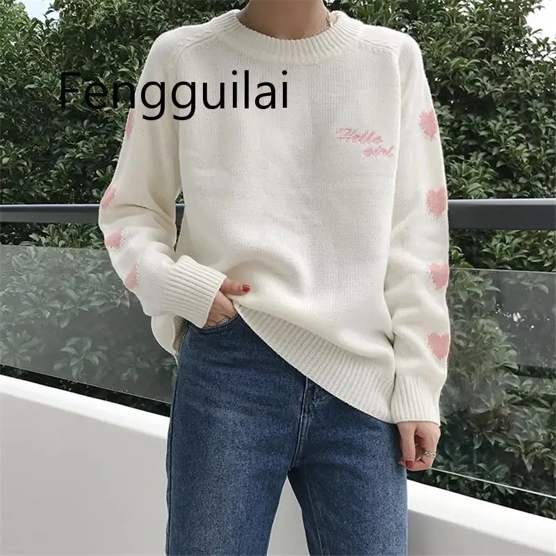 High Quality Letter Embroidery Sweater Women Winter Pullover Fashion Loose Knitted Sweater Top Autumn Female Jumper pull femme