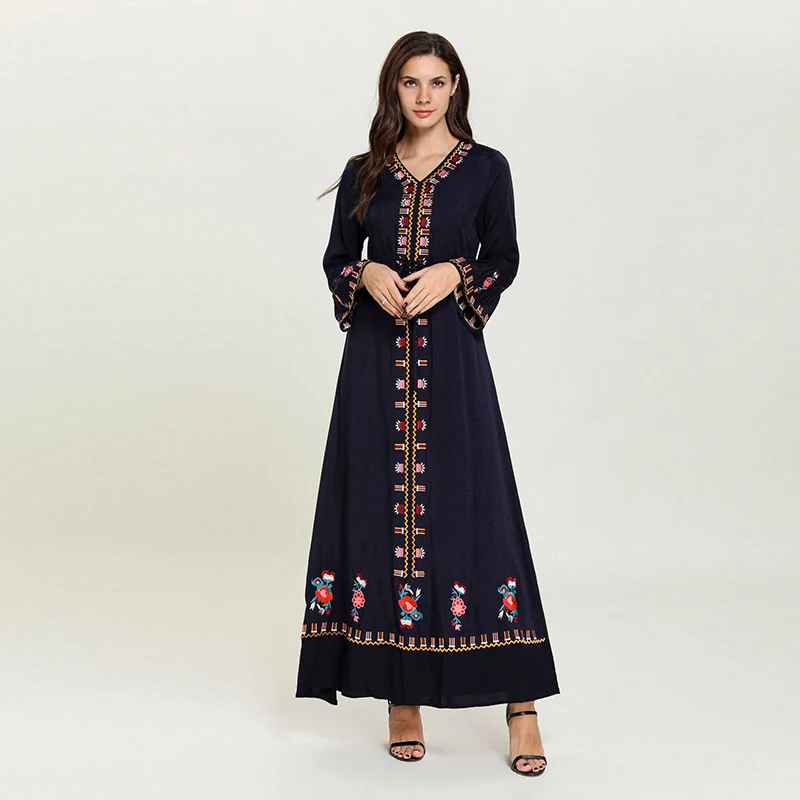 only dress Новинка, ретро этническое Платье макси с вышивкой, больше размера d, женское мусульманское абайя, арабское, дубайское, исламское, ОАЭ, плиссированное платье размера плюс 3XL 4XL - Цвет: only dress