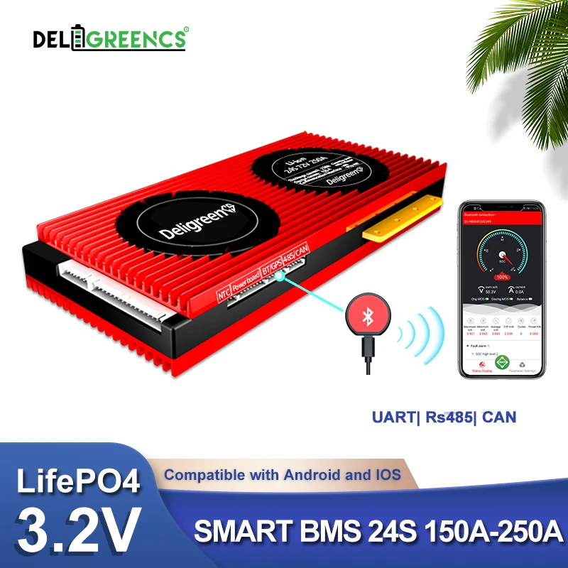 Smart BMS 24S 150A 200A 250A 72V LiFePO4 3 2 v Номинальный аккумулятор bluetooth 485 может sofeware control EV Power