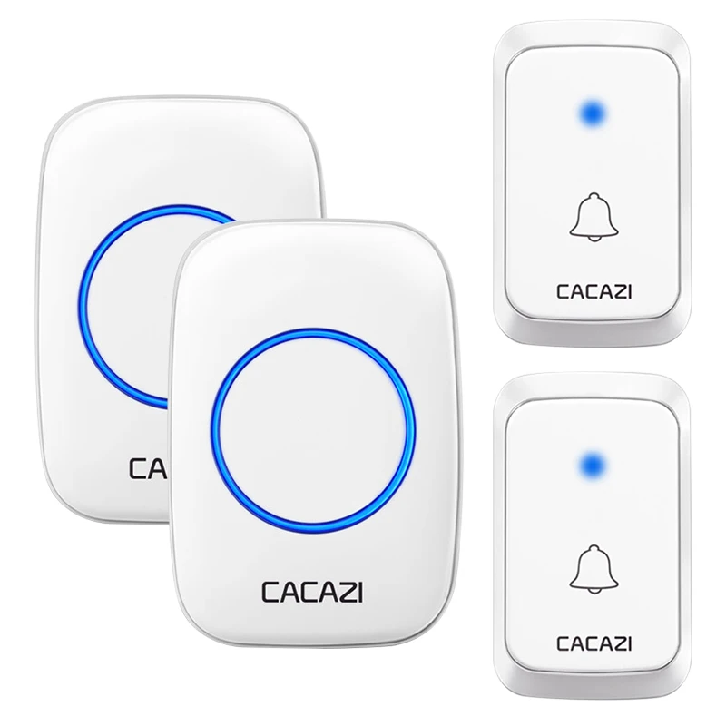 Беспроводной водонепроницаемый дверной звонок CACAZI, умный, работающий от батареи постоянного тока, 300 м, пульт дистанционного управления, 1, 2 кнопки x 1, 2 приемника, 36 колокольчиков, беспроводной дверной Звонок - Цвет: 2 button 2 receiver