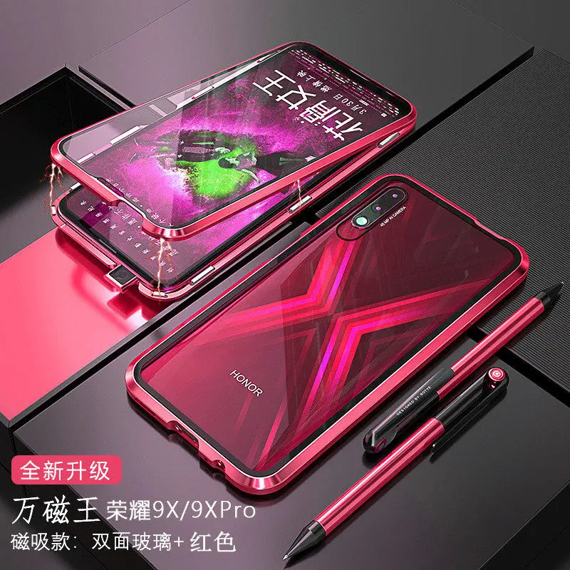 Передний+ задний двухсторонний стеклянный чехол для huawei Honor 9X Pro 10 20 Lite V10 Note 10 10i 20i, Магнитный чехол для Honor Play 10 - Цвет: Red