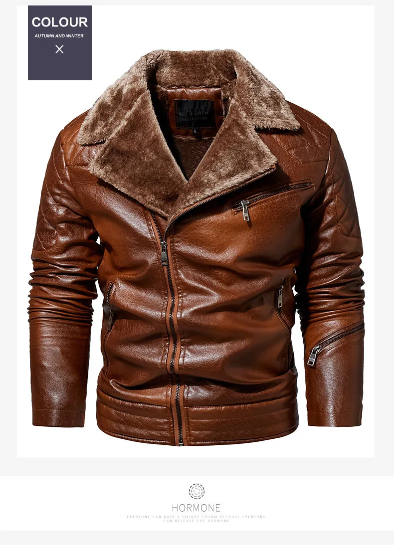 Pu Leather Coat Winter Men Leather Jacket Vintage Motorcycle 2021 Fur Lined Lapel Outwear Faux Leather Fashion Warm Mens Jackets genuine leather jacket mens