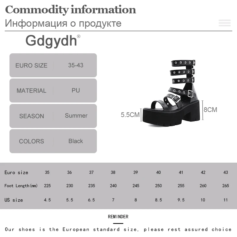 Women Gladiator Sandals Metal Rivet Punk Streetwear Wedge Square Heels Platform Ankle Buckle Strap