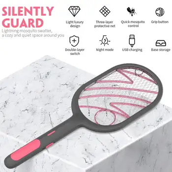 

USB Charging Practical Mosquito Lamp Mosquito Swatter Wasp Flyswatter Two Functions Electric Mosquito Swatter Handheld