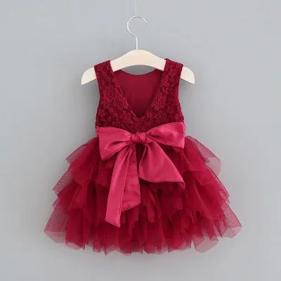 2020 New Girls Tutu Lace Bow Pink Dress Ruffles Princess Holiday Costume Party Candy Color Good Quality | Детская одежда и обувь