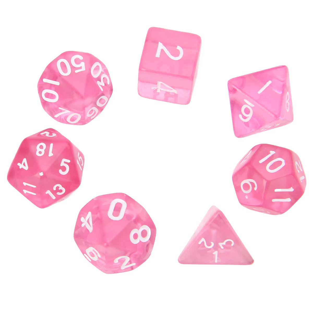7 Pieces Opaque Rainbow Dices Set D4-D20 Pink Number Board Game Accessory