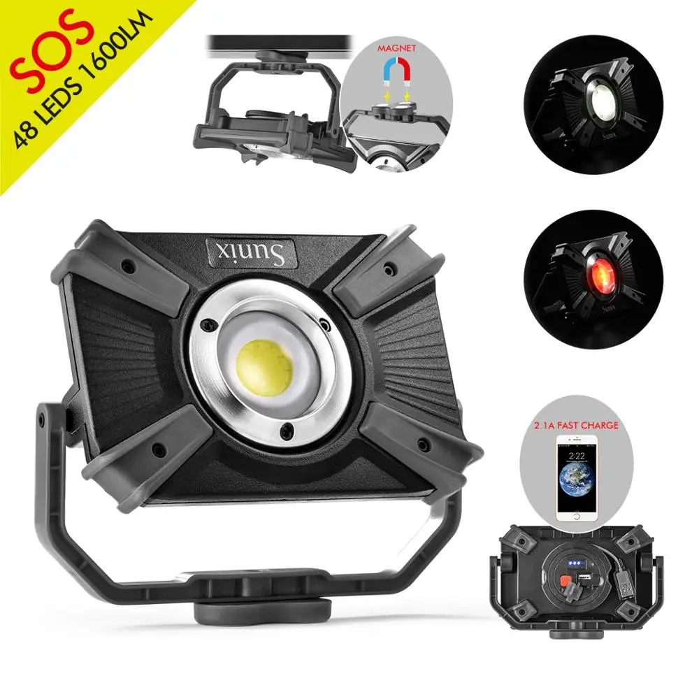 Portable LED Work Light 1600LM Super Bright SOS Spotlights Rechargeable Outdoor Camping Roadside Emergency Flood Light by 18650