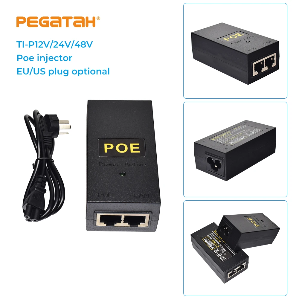 Inyector Poe para videovigilancia, cámara de vigilancia, adaptador de alimentador POE de inyector Ethernet EU/US opcional poe