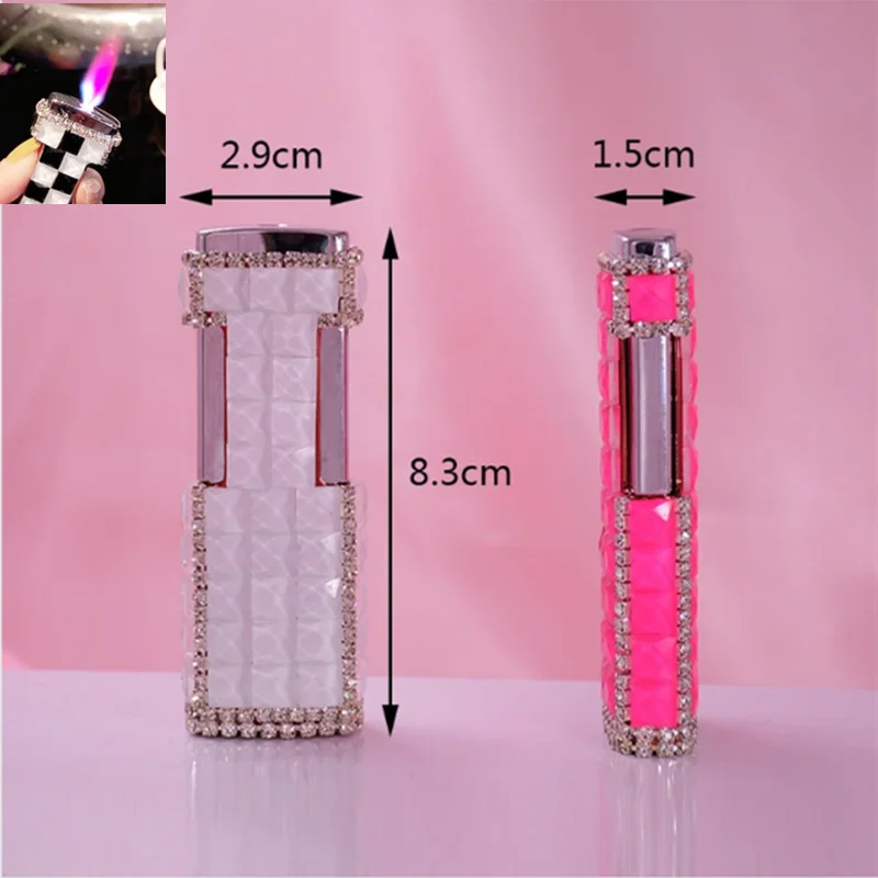 

Handmade Rhinestone Butane Lighter Fashion Lady Inflatable Windproof Straight Lighter Beauty Gift Cigarette Accessories (Airless