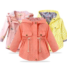 Для девочек на весну и осень, для девочек, повседневные куртки с капюшоном верхняя одежда для детей Модное детское платье с цветочным принто...