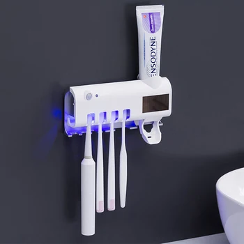 

UV Toothbrush Holder Toothpaste Dispenser Solar Energy Bathroom Toothbrush Storage Box Multi-function Storage Holder USB Charge