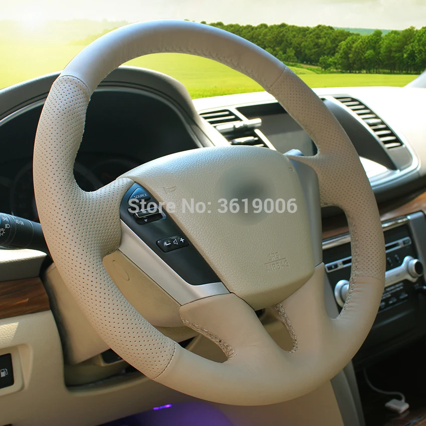 Для Nissan Teana 2008-2012 Murano 2009- ручная прошитая Нескользящая бежевая кожа бежевая нить DIY чехол на руль