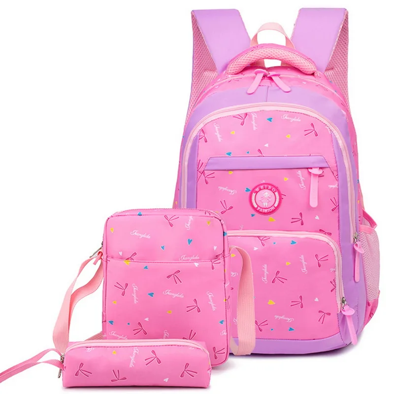 Школьные ранцы 3 шт./компл. школьные сумки для девочек, женские школьные сумки, школьные рюкзаки для девочек-подростков, с изображением милой бабочки Детские рюкзаки - Цвет: purple2