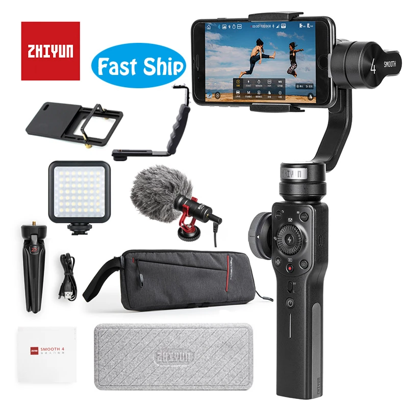 

Zhiyun Smooth 4 3-Axis Handheld Smartphone Gimbal Stabilizer for iPhone XS XR X 8Plus 8 7P 7 6S Samsung S9 S8 S7 & Action Camera