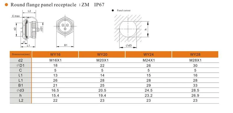 Original WEIPU WY28 Stecker TE + Z ZM ZG 2 3 4 7 8 9 10 12 16 17 20 24 26 Pin IP67 TE Spann Kabel Stecker Buchse – Detail 4