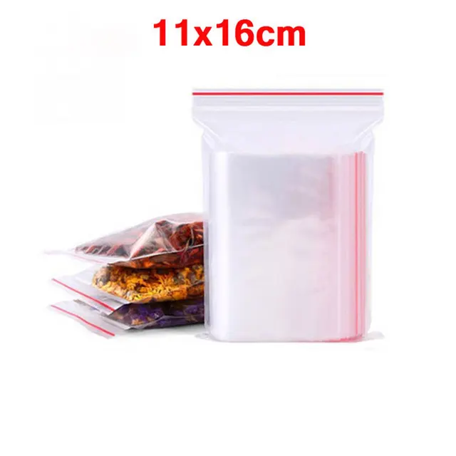 100/300/500Pcs/pack Resealable Plastic Zip Lock Bags Clear Poly Zip lock Bag Food Storage Reclosable Vacuum Fresh Organize Bag 11x16cm
