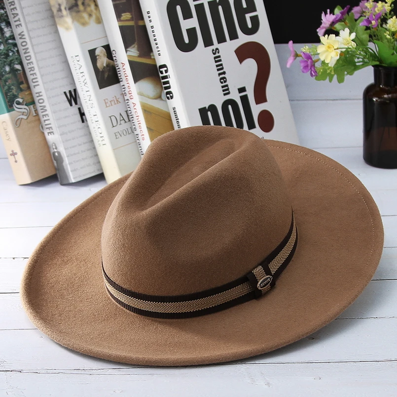GEMVIE высокое качество с широкими полями шерсть фетровая мужская фетровая шляпа с лентой Панама Стиль Зимняя джазовая шляпа Кепка для женщин джентльмен