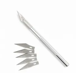 Couteau à lame avec manche en métal pour coupe de bois et papier, scalpel en gravure artisanal, style stylo, utilitaire, accessoire de papeterie, DIY, 1 pièce 
