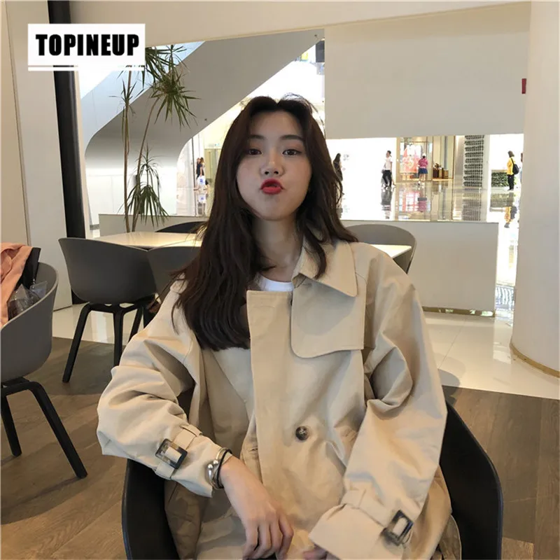 

2019 Newest Double Breasted Causal Women Short Jacket Solid Color Turn-Down Collar Fashion Oversize Loose