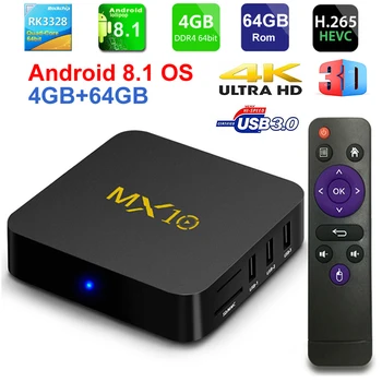 

MX10 Smart TV BOX Android 9.0 Rockchip RK3328 DDR4 4GB Ram 64GB Rom KD Smart Set-top Box 4K USB 3.0 HDR H.265 Media Player Box