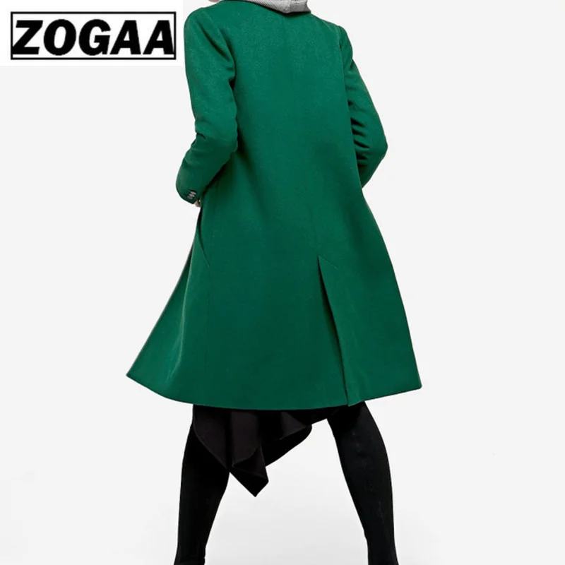 European winter women's dark green slim long sleeve style woollen long coat