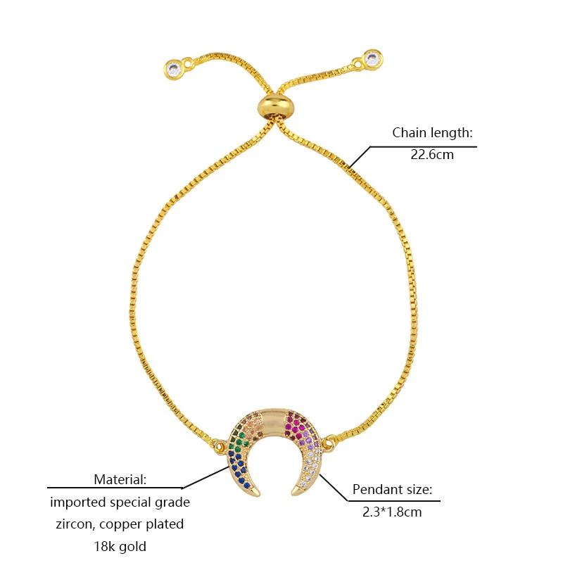 Новая мода богемный Радужный цвет кубического циркония браслет для женщин CZ проложить Луну любовь круглые орнаменты браслет трендовые ювелирные изделия