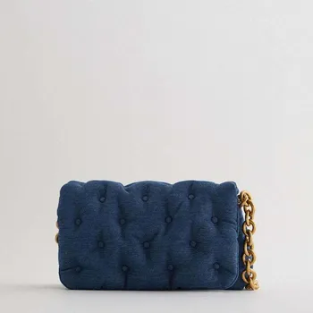 

2020 New Female Bag Blue Large Capacity Denim Quilted All-match Single Shoulder Messenger Bag Purses Luxury Designer