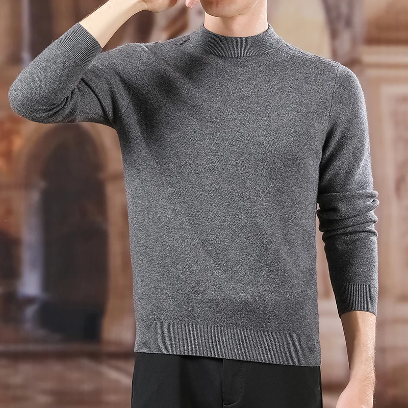^*Best Offers 100% Wool New Fashion Brand Sweater For Men Pullovers Slim Fit Jumpers Knitwear Half Turtleneck Korean Style Casual Mens Clothes