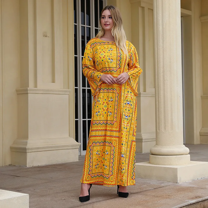 

Plus Size ethnic printed Maxi Dress for Women spring Summer robe Boho vestidos ramadan eid kaftan abaya bohemian gown VKDR1890