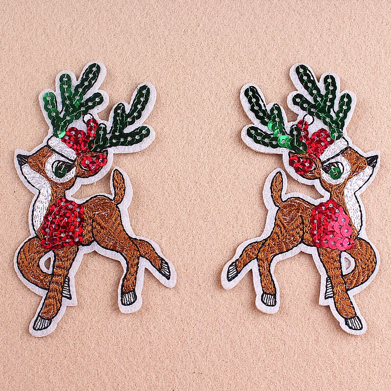 

Christmas Reindeer Shoes Applique Sequins Patches For Clothing Iron-on Sequined Sticker For Clothes T-shirt Bag Diy Decoration