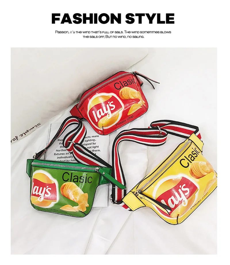 Новая поясная сумка для женщин, поясная сумка из искусственной кожи для детей, сумка в стиле хип-хоп с картофельными чипсами и бананом, Женская нагрудная сумка с принтом граффити, сумки в виде почек