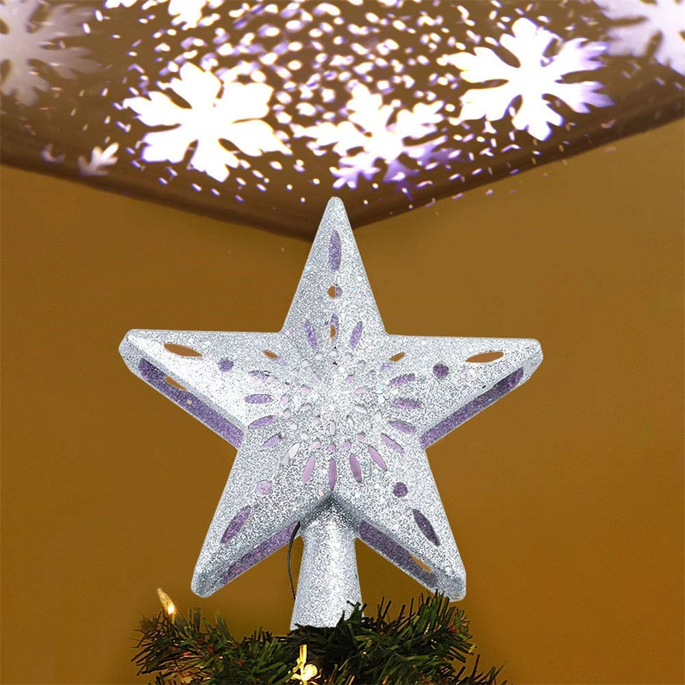 Champagne Lighted Christmas Tree Topper Star 8 Inch Glitter Hallow Christmas Tree Decorations Battery Operated 5 Point Star Xmas Treetop with 20 LED Lights for Indoor//Party//Home//Festival Ornament