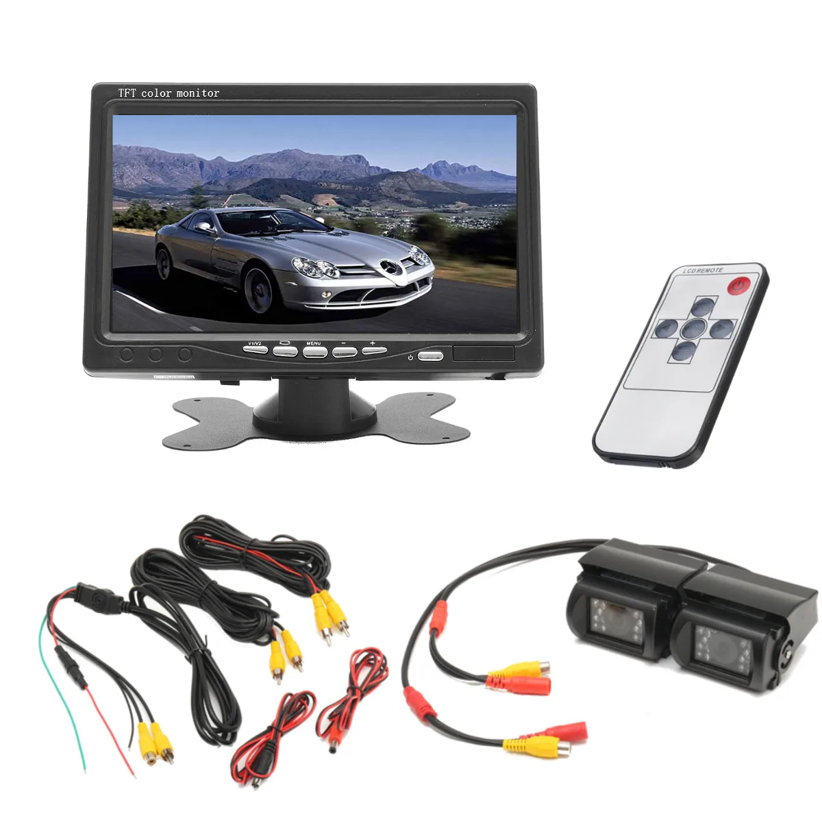 monitor with 2 len 7 беспроводной автомобильный монитор TFT lcd камера заднего вида IR парковка ночного видения CCD HD DVD для грузовика автобус RV Ван трейлер - Название цвета: monitor with 2 len