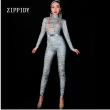 Мигающие 3 цвета Кристаллы Платья с жемчугом сексуальный спандекс для женщин певица комбинезон костюмы наряд день Рождения Праздновать вечернее платье