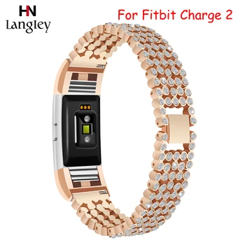 

Flash drill diamond Bracelet Bands For Fitbit Charge 2 With Adapter Easy To Install Stainless Steel Replacement Wristbands