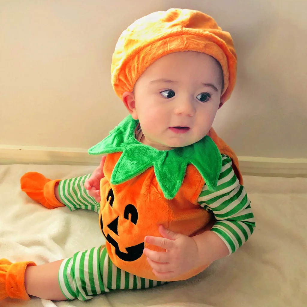 Toddler Baby Kids Girls Demon Pumpkin Halloween Romper+Cap+Shoes Outfits Set baby boy clothes bebek giyim habit bebe garcon