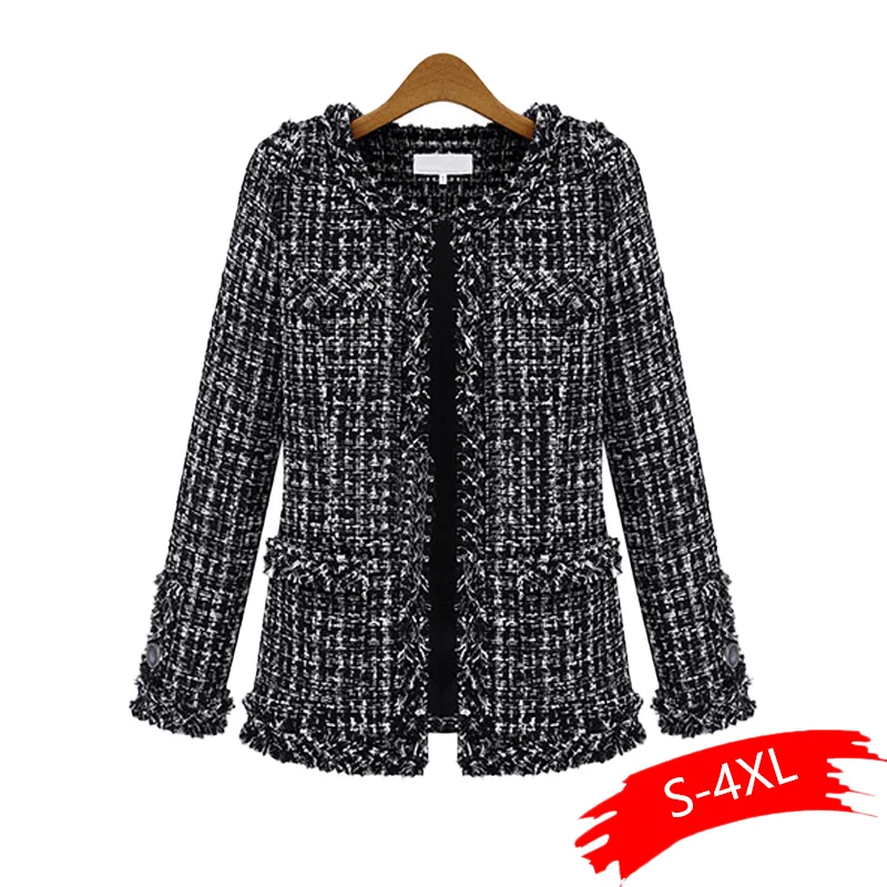 Finest  Women Plaid Jacket Outerwear 2020 Women Fashion Coat Autumn Winter Thin Black Checkered Tweed Casua