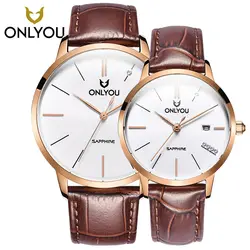 ONLYOU пара модные коричневые часы для влюбленных Топ люксовый бренд ONLYOU мужские часы с полностью стальным корпусом пара кварцевые