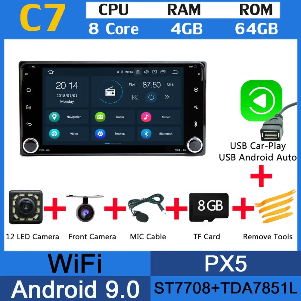 PX5 USB CarPlay PX6 4G+64G Android 9 Car Stereo Radio GPS Auto CarPlay DSP For Toyota Crown Previa Tundra Sequoia Corolla Majority Matrix Camry - Цвет: PX5 USB CarPlay