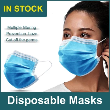 

50PCS Stock Women Face Mouth Mask For Men Disposable Protect 3 Layers Filter Dustproof Earloop Non Woven Protective Masks Anti