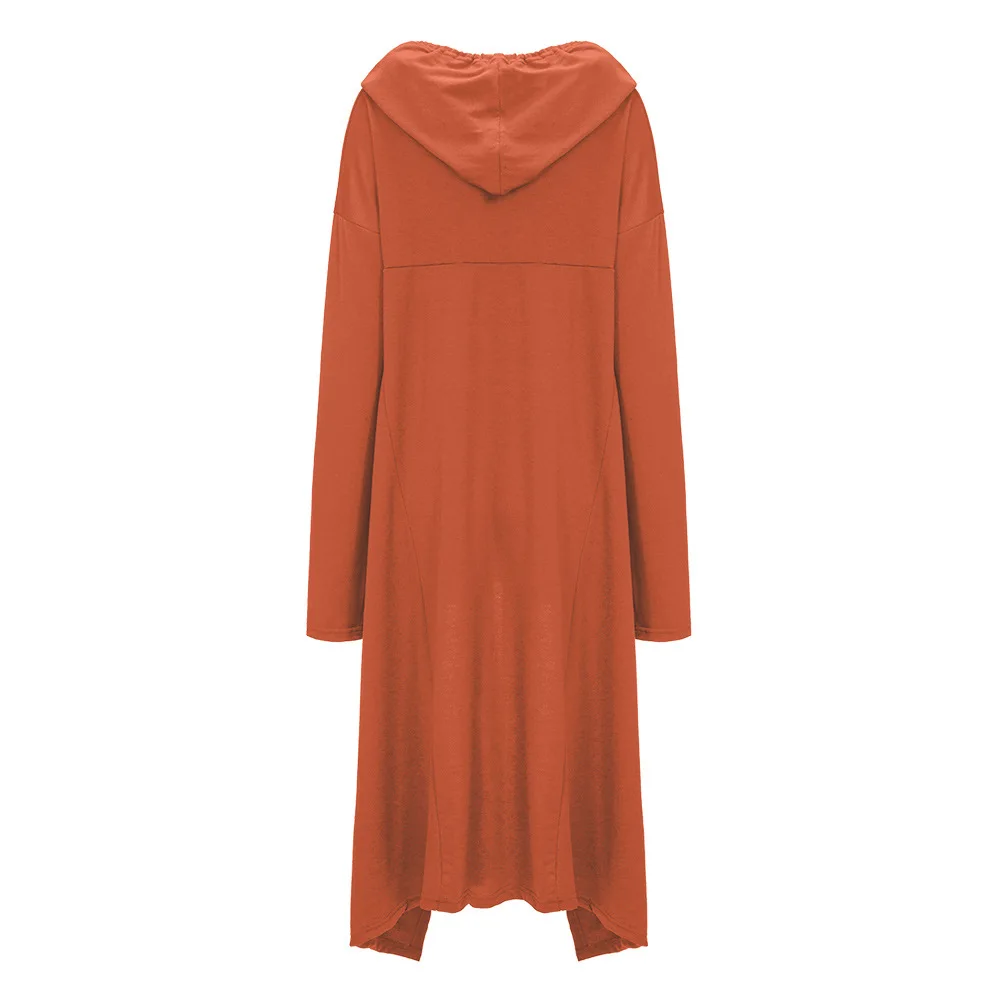 Solid Color Full Sleeve Hooded Pullover Hoodie Autumn Casual Women Pockets Fitting Standard Asymmetrical Long Hoodie MK5315