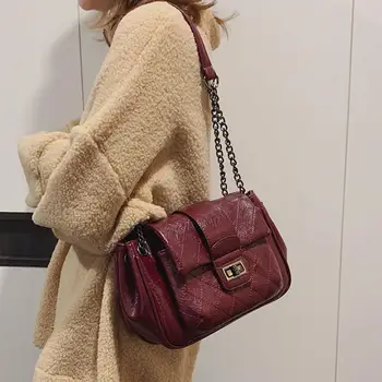

Vintage Crossbody bag 2020 Fashion New High quality PU Leather Women's Designer Handbag Lock Chain Shoulder Messenger bag