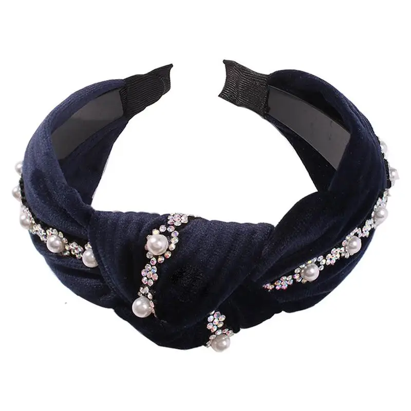 Dark Blue Pleuche тканевый обруч для волос с искусственным жемчугом, обруч на голову, стильное оголовье, головной убор на каждый день для шоппинга, для работы - Цвет: Dark Blue