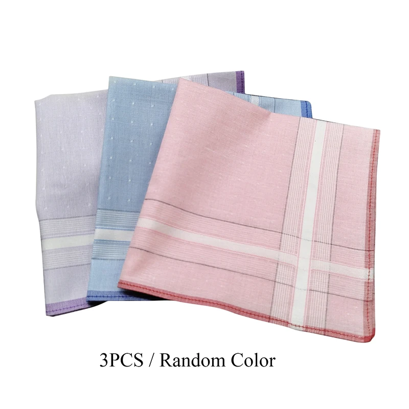 

3Pcs/lot Plaid Stripe Handkerchiefs Hanky Pocket Square Cotton Towel 28*28cm Random Color Women Men's Suit Pocket 2019 Hot Sales