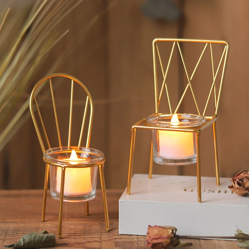 Nordic Geometric Golden Seat Candle Holder Ornaments Home Living Room