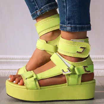 

Women's 2020 Top Quality Plus Size INS Flat Platform Gladiator Rome Trendy Sandals Summer Shoes