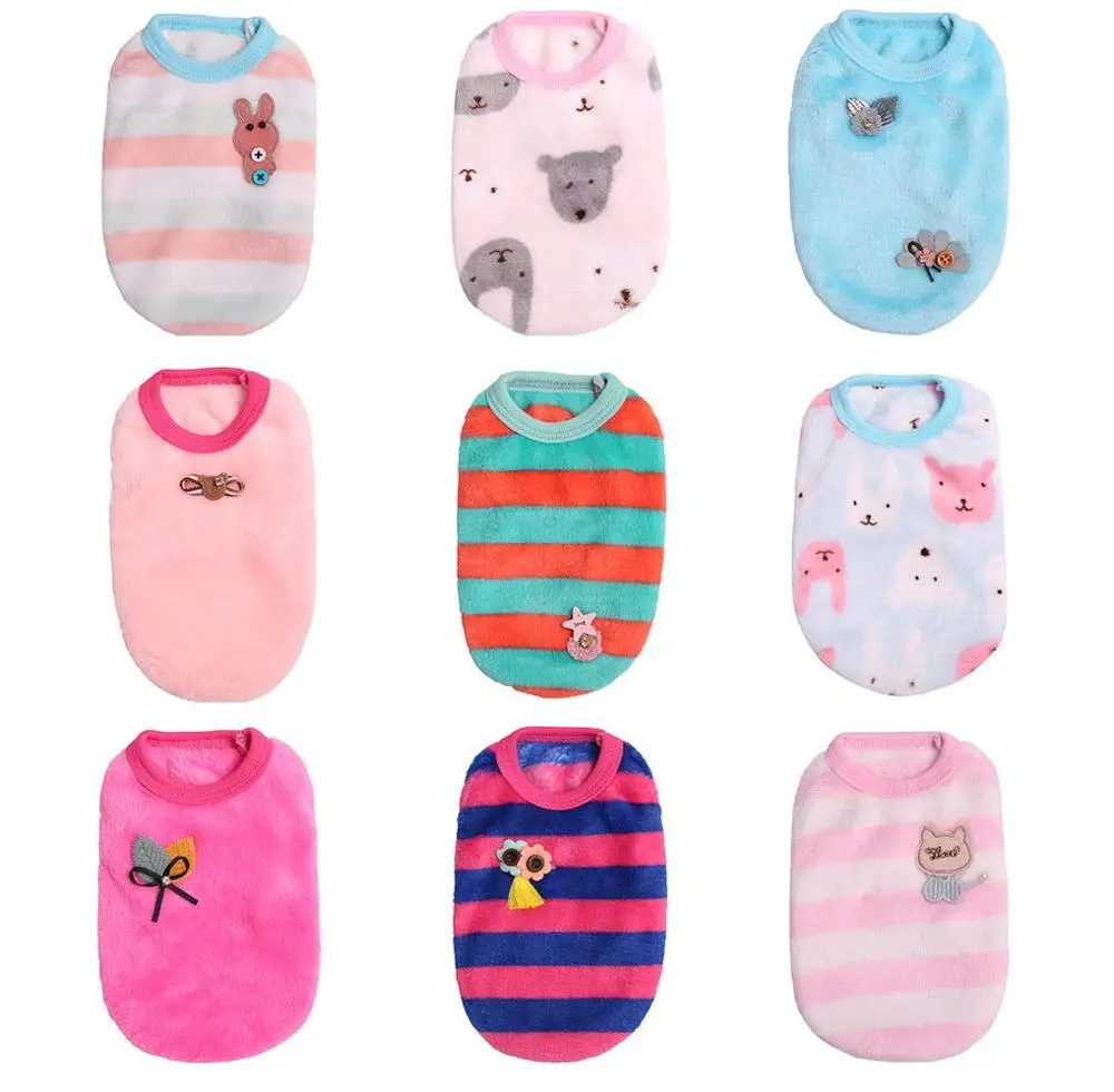 Ropa de invierno para perros y cachorros, jersey de terciopelo suave a rayas sin mangas, ropa de invierno para perros y gatos, para perros pequeños